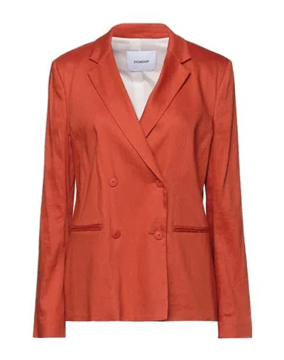 Dondup Woman Blazer Rust Size 8 Linen, Viscose, Elastane In Red