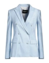 Dondup Woman Blazer Sky Blue Size 8 Linen, Viscose, Elastane