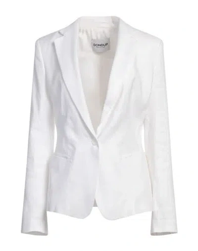 Dondup Woman Blazer White Size 10 Linen, Viscose, Elastane