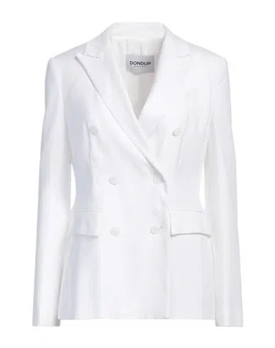 Dondup Woman Blazer White Size 8 Linen, Viscose, Elastane