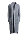 Dondup Woman Cardigan Grey Size 4 Wool, Mohair Wool, Polyamide In Blue
