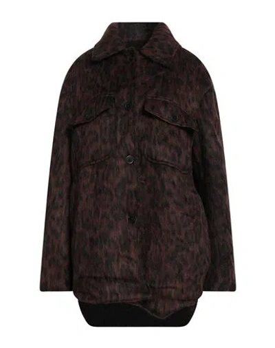 Dondup Woman Coat Chocolate Brown Size 10 Virgin Wool, Alpaca Wool, Polyamide