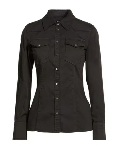 Dondup Woman Denim Shirt Black Size 10 Cotton, Elastane In Gray