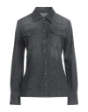 Dondup Woman Denim Shirt Black Size 10 Cotton, Viscose, Polyester, Elastane In Black