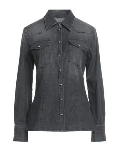Dondup Woman Denim Shirt Black Size 6 Cotton, Viscose, Polyester, Elastane