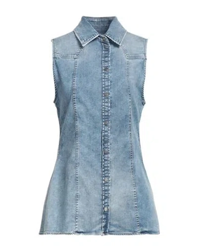 Dondup Woman Denim Shirt Blue Size 12 Cotton, Elastane