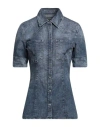 Dondup Woman Denim Shirt Blue Size 2 Cotton, Elastane In Blue