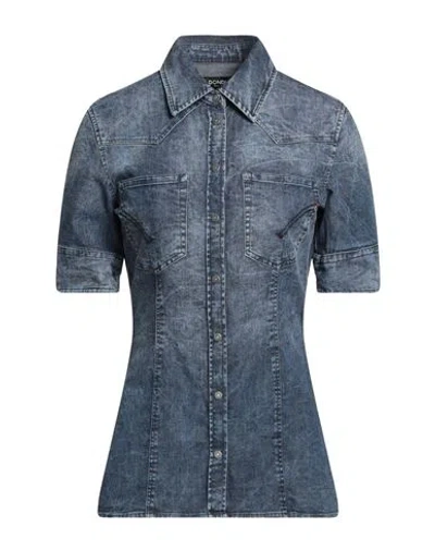 Dondup Woman Denim Shirt Blue Size 2 Cotton, Elastane