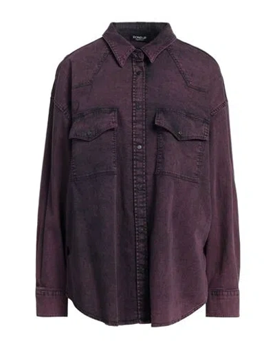 Dondup Woman Denim Shirt Garnet Size 8 Cotton, Elastane In Purple