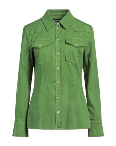 Dondup Woman Denim Shirt Green Size 8 Cotton, Elastane In Green