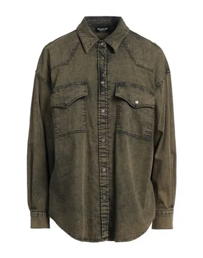 Dondup Woman Denim Shirt Military Green Size 4 Cotton, Elastane