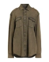 Dondup Woman Denim Shirt Military Green Size L Cotton, Elastane In Brown