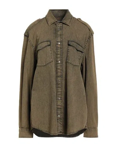 Dondup Woman Denim Shirt Military Green Size L Cotton, Elastane In Brown