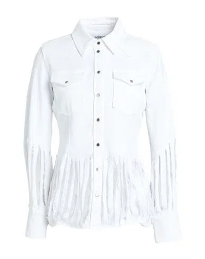 Dondup Woman Denim Shirt White Size 4 Cotton, Elastomultiester, Elastane