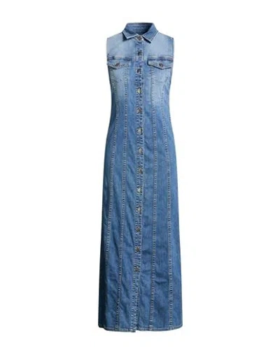 Dondup Woman Maxi Dress Blue Size 4 Cotton, Elastane
