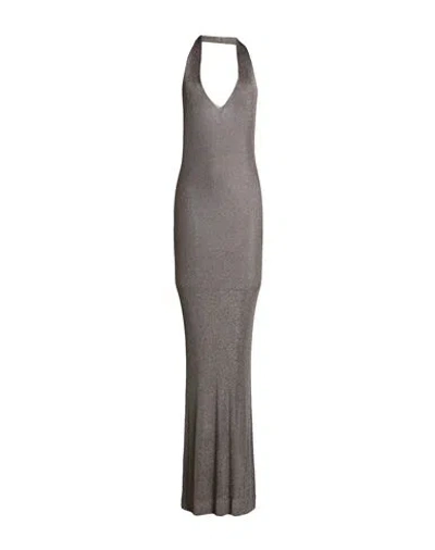 Dondup Woman Maxi Dress Silver Size 6 Viscose, Metallic Fiber In Gray