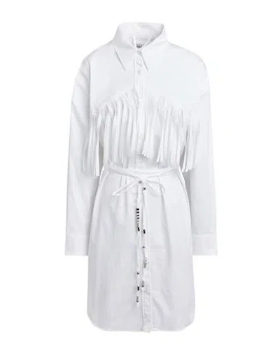 Dondup Woman Midi Dress White Size 8 Cotton, Elastane