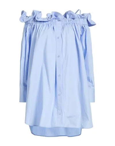 Dondup Woman Mini Dress Azure Size 4 Cotton In Blue