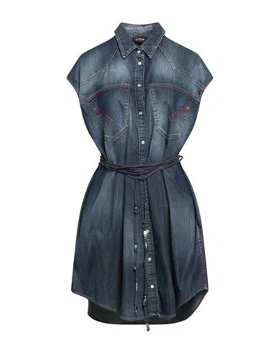 Dondup Woman Mini Dress Blue Size 10 Cotton, Elastane