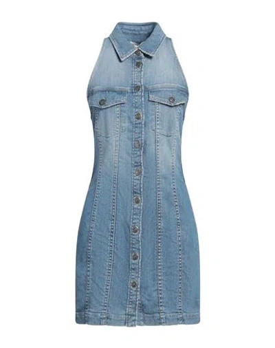Dondup Woman Mini Dress Blue Size 2 Cotton, Elastane