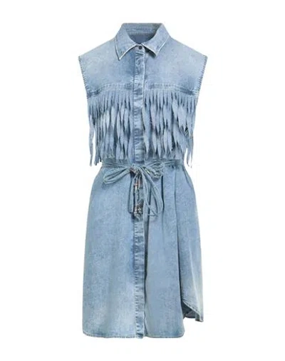 Dondup Woman Mini Dress Blue Size 6 Cotton, Elastane