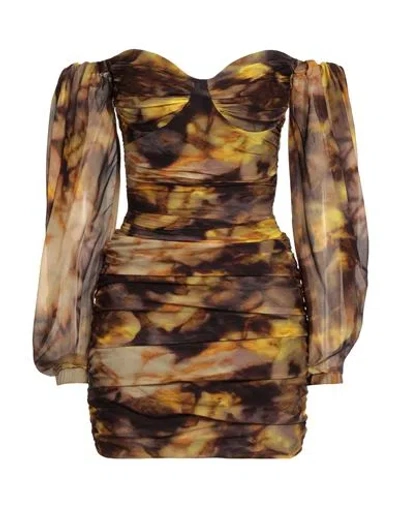 Dondup Woman Mini Dress Brown Size 8 Viscose In Multi