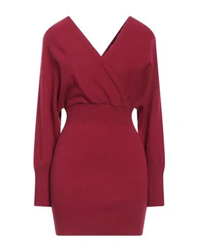 Dondup Woman Mini Dress Garnet Size 8 Merino Wool, Cashmere In Red