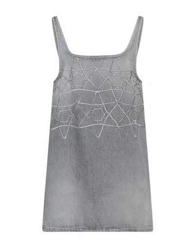 Dondup Woman Mini Dress Grey Size 4 Cotton In Gray