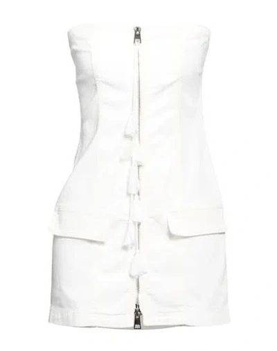 Dondup Woman Mini Dress Off White Size 8 Cotton, Elastomultiester, Elastane