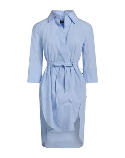 Dondup Woman Mini Dress Sky Blue Size 6 Cotton In Blue