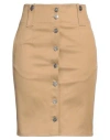 Dondup Woman Mini Skirt Camel Size 6 Cotton, Elastane In Beige