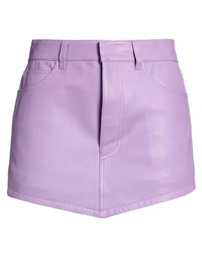 Dondup Woman Mini Skirt Lilac Size 6 Lambskin In Purple