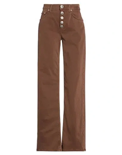 Dondup Woman Pants Brown Size 24 Cotton, Elastane