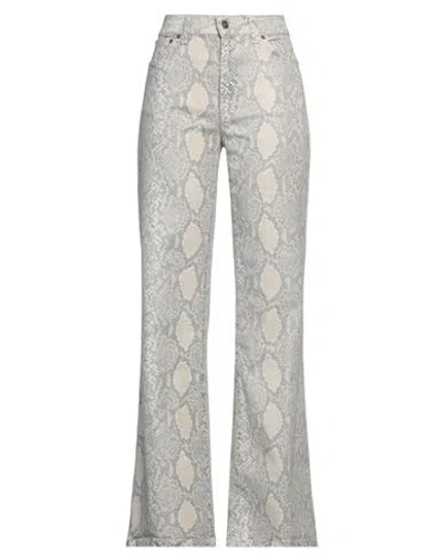 Dondup Woman Pants Light Grey Size 30 Cotton, Elastane In Animal Print