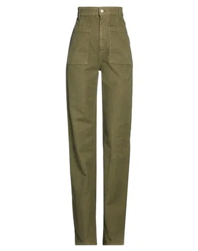 Dondup Woman Pants Military Green Size 24 Cotton, Elastane
