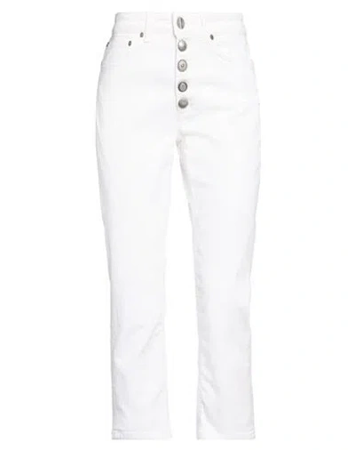 Dondup Woman Pants Off White Size 24 Cotton, Elastomultiester, Elastane