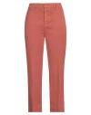 Dondup Woman Pants Rust Size 28 Linen, Lyocell, Elastane In Red