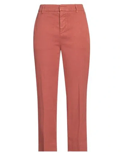 Dondup Woman Pants Rust Size 28 Linen, Lyocell, Elastane In Red