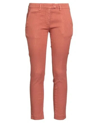 Dondup Woman Pants Rust Size 30 Linen, Lyocell, Elastane In Red