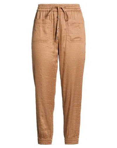 Dondup Woman Pants Rust Size 30 Linen, Lyocell, Elastane In Brown