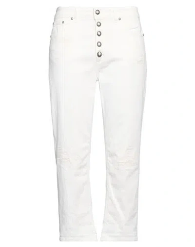 Dondup Woman Pants White Size 29 Cotton, Elastomultiester, Elastane