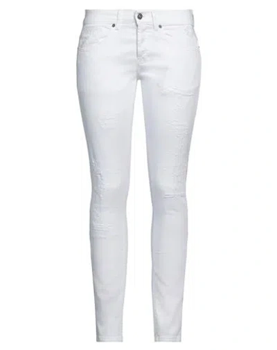 Dondup Woman Pants White Size 31 Cotton, Elastomultiester, Elastane