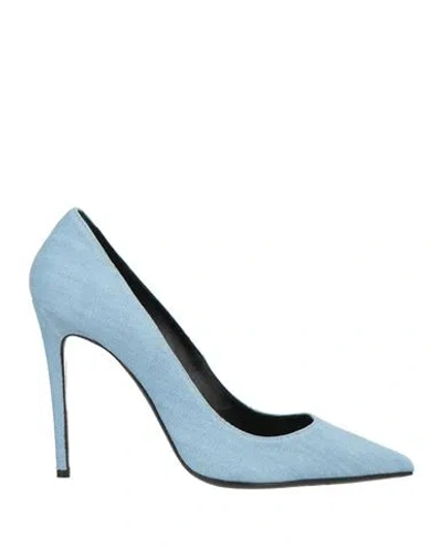 Dondup Woman Pumps Blue Size 6 Textile Fibers