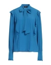 Dondup Woman Shirt Azure Size 6 Acetate, Silk In Blue
