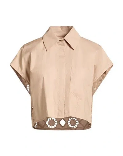 Dondup Woman Shirt Beige Size 4 Cotton In Neutral