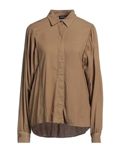 Dondup Woman Shirt Khaki Size 4 Cotton, Viscose, Silk In Beige
