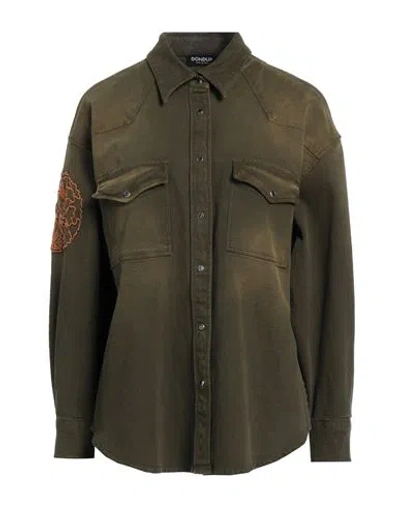 Dondup Woman Shirt Military Green Size 10 Cotton, Elastane