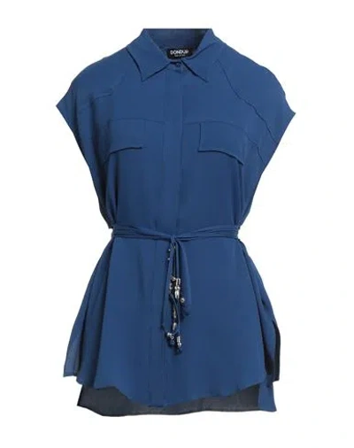 Dondup Woman Shirt Navy Size 8 Acetate, Silk