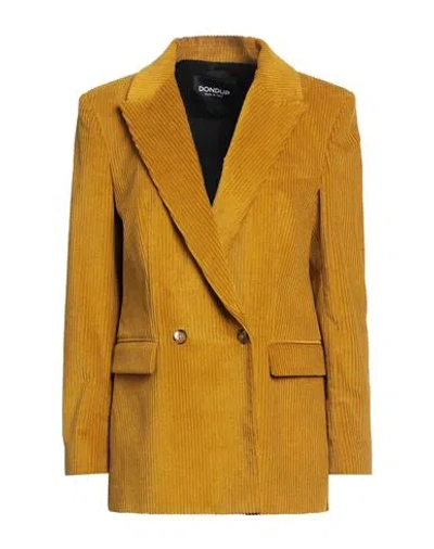 Dondup Woman Suit Jacket Mustard Size 8 Cotton, Elastane In Yellow