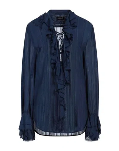 Dondup Woman Top Navy Size 12 Cotton, Viscose In Blue